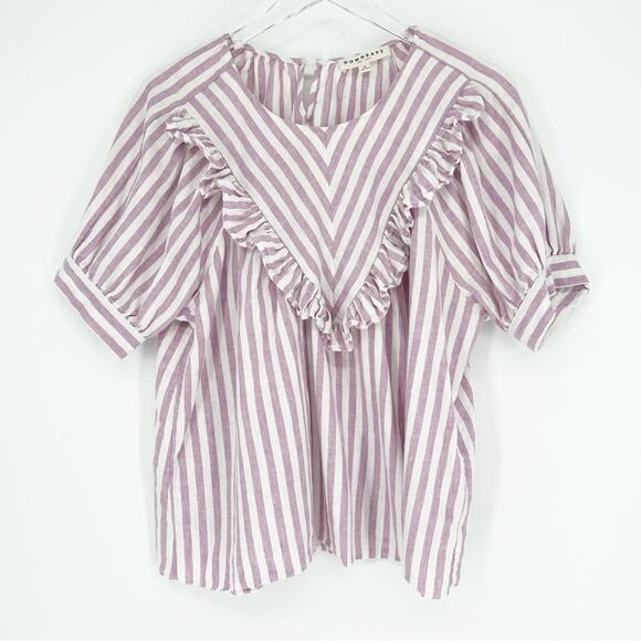 DOWNEAST Brighton Striped Ruffle Blouse M - Picture 1 of 6